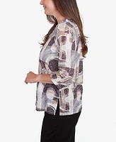 Alfred Dunner Women's Romancing the Stone Geometric Patch Print Top