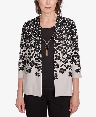 Alfred Dunner Women's Romancing the Stone Cascading Leaves Two One Top with Necklace