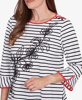 Alfred Dunner Women's Wild at Heart Striped Floral Flared Sleeve Top