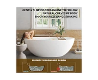 gaomon 65"Solid Surface Freestanding Bathtub, Contemporary Oval Shape Soaking Tub, Stone Resin Stand Alone Bathtub With Pop-Up Drain and Overflow, Cup