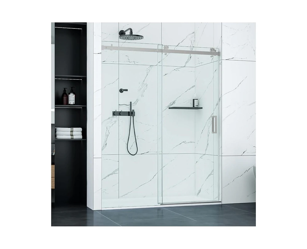 gaomon Shower Door, 56-60" W × 76" H Frameless Sliding Shower Door,Waterproof Glass Shower Door with Stainless Steel Handle and Seal Strip, 5/16"