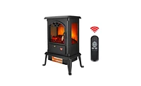 Slickblue 1500W Freestanding Electric Fireplace, 3D Flame with Remote Control, Glass Doors, 3 Quartz Tubes, Black