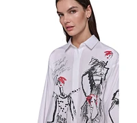 Karl Lagerfeld Paris Petite Cotton Sketch Girl Shirt