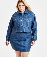 Bar Iii Trendy Plus Size Faux Leather Denim Cropped Jacket Mini Skirt Exclusively At Macys