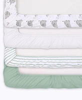 The Peanutshell Celestial Stars and Elephant Fitted Crib Sheets, Unisex 8-Pack Set, Grey, Green