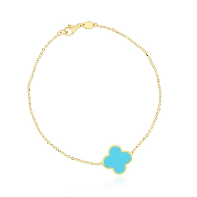 The Lovery Large Turquoise Single Clover Bracelet 14K Gold