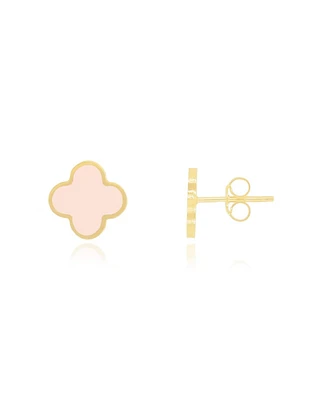 The Lovery Small Pink Pearl Clover Stud Earrings 14K Gold