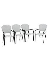 Sugift Set of 4 Patio Rattan Stackable Dining Chair with Armrest for Garden