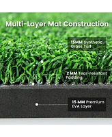 Hongge Artificial Turf Mat for Indoor and Outdoor Golf Practice Includes 2 Rubber Tees and 2 Alignment Sticks-32mm