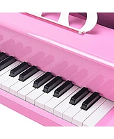 Hongge Musical Instrument Toy 30-Key Children Mini Grand Piano with Bench-Pink