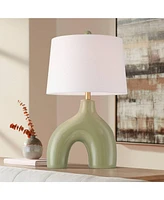 360 Lighting Lyrah 25" High Mid Century Modern Table Lamp Green Glaze Finish Ceramic Single Fabric White Shade Living Room Bedroom Bedside Nightstand