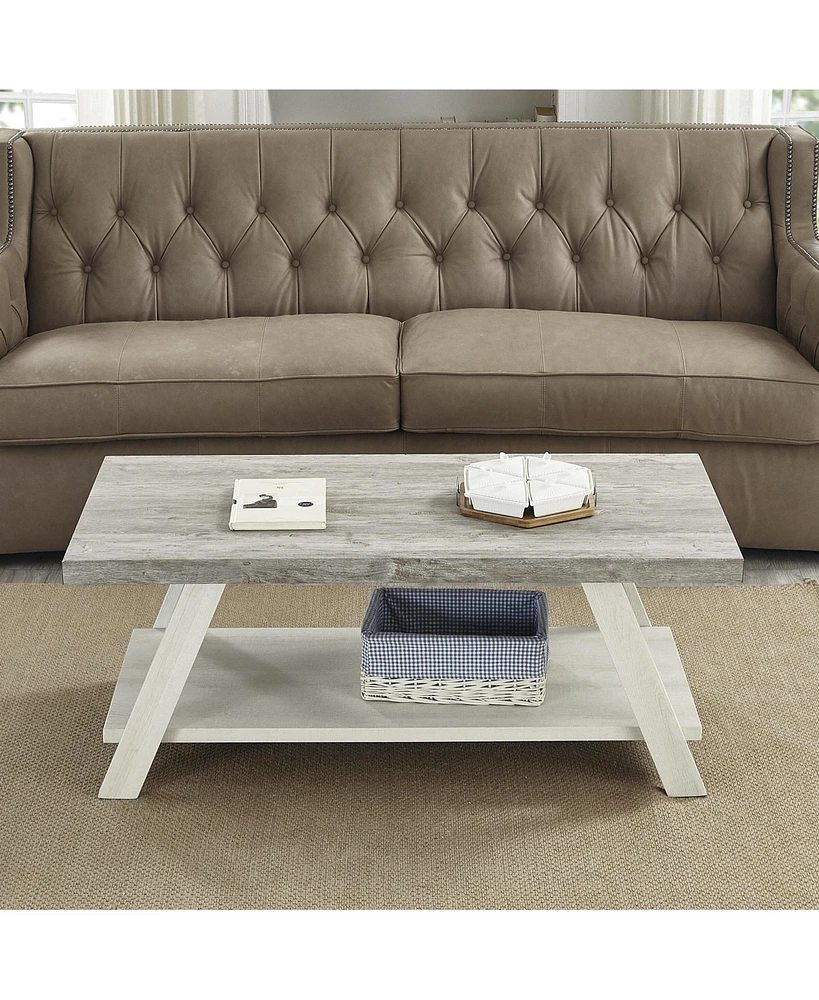 Streamdale Furniture Two-Tone Wood Shelf Coffee Table in Weathered Gray and Beige