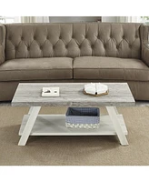 Streamdale Furniture Two-Tone Wood Shelf Coffee Table in Weathered Gray and Beige