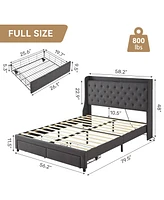 gaomon Bed Frame With Headboard And Storage, Drawers Platform Bed Frame With Charging Station, Heavy Duty, No Box Spring Needed