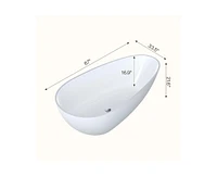 gaomon 67"Solid Surface Freestanding Bathtub, Contemporary Oval Shape Soaking Tub, Egg Shell Stone Resin Stand Alone Bathtub With Pop