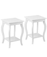 Gymax Set of 2 Accent Side Table Sofa End Table Night stand Coffee Table w/ Shelf White