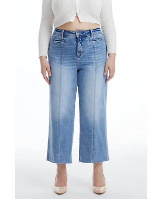 Bayeas Plus High Rise Wide Leg Jeans With Raw Hem Ice Blue