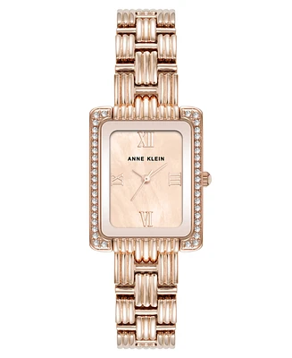 Anne Klein Women's Quartz Premium Crystal Accented Grooved Rose Gold-Tone Alloy Metal Bracelet Watch, 24mm