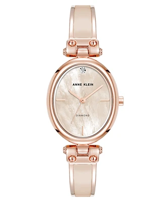 Anne Klein Women's Quartz Blush Oval Diamond Accented Rose Gold-Tone Alloy Metal Bangle Watch, 26mm