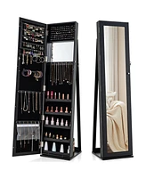 Costway Mirrored Jewelry Cabinet Armoire Lockable Standing Storage Organizer with Shelf