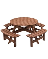 Slickblue 8-Person Outdoor Circular Wooden Picnic Table with 4 Built-In Benches for Patio, Backyard, and Garden