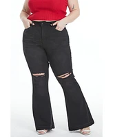 Bayeas Women's Lauren High Rise Flare Jeans With Raw Hem Black