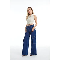 Bayeas Women's High Rise Wide Leg Flare Jeans Dark Sky