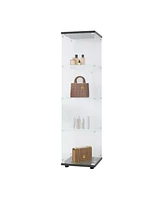 Glass Display Cabinet 4 Shelves with Door, Floor Standing Curio Bookshelf for Living Room Bedroom Office, 64.7" 16.7" 14.3", Black