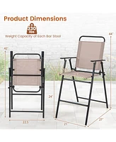 Gymax Outdoor Folding Bar Chair Set of 2 Patio Dining Chairs w/ Breathable Fabric