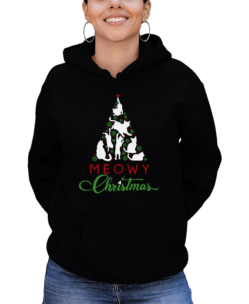 La Pop Art Women's Meowy Christmas Tree Word Hooded Sweatshirt