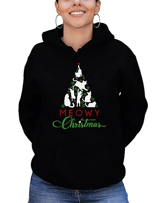 La Pop Art Women's Meowy Christmas Tree Word Hooded Sweatshirt