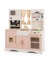 Hongge Kids Kitchen Playset with Microwave and Coffee Maker for Ages 3+-Pink