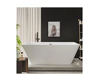 gaomon 66" Acrylic Freestanding Bathtub,Contemporary Square Shape Soaking Tub With Chrome Drain and Minimalist Linear Design Overflow, Easy to Install