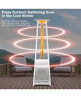 Gymax 42,000 Btu Stainless Steel Pyramid Patio Heater Glass Tube Flame W/ Wheels