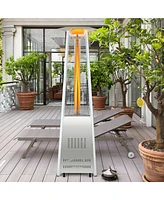 Gymax 42,000 Btu Stainless Steel Pyramid Patio Heater Glass Tube Flame W/ Wheels