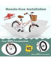 Hongge 16-Inch Kids' Retro Bike with Adjustable Height and Basket for Ages 4-7
