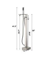 Mondawe Single-Handle Freestanding Bathtub Faucet with Hand Shower(Brush Nickel)