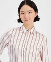 Anne Klein Women's Striped Collared Button-Front Shirt