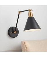 360 Lighting Wray Industrial Adjustable Swing Arm Wall Mounted Lamp Black Antique Brass Metal Hardwired Light Fixture for Bedroom Bedside House Readin