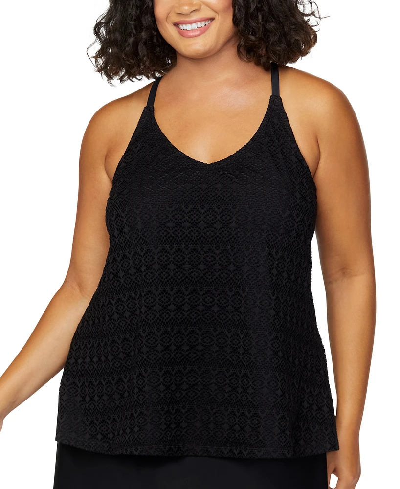 Island Escape Plus Crochet Racer-Back Tankini, Exclusively at Macy's