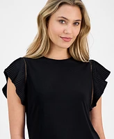 Anne Klein Women's Pleated Flutter-Sleeve Top