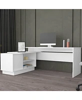 Depot E-Shop Pelican L-Shaped Desk, 1 Door, 5 Shelves, White