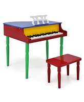 Hongge 30-Key Wood Toy Kids Grand Piano with Bench and Music Rack-Multicolor