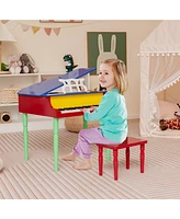 Hongge 30-Key Wood Toy Kids Grand Piano with Bench and Music Rack-Multicolor