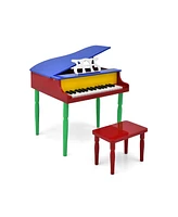 Hongge 30-Key Wood Toy Kids Grand Piano with Bench and Music Rack-Multicolor