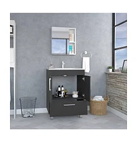 Depot E-Shop Essential Single Bathroom Vanity, One Draw, Double Door Cabinet, Black