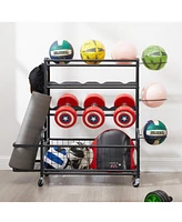 4-Tier Metal Sports Gear Organizer with Rolling Wheels