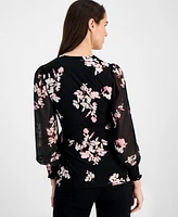 Anne Klein Women's Floral-Print Smocked Wrap Top