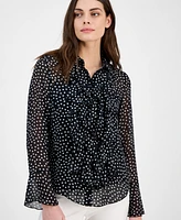 Anne Klein Women's Ruffled Polka Dot Shirt