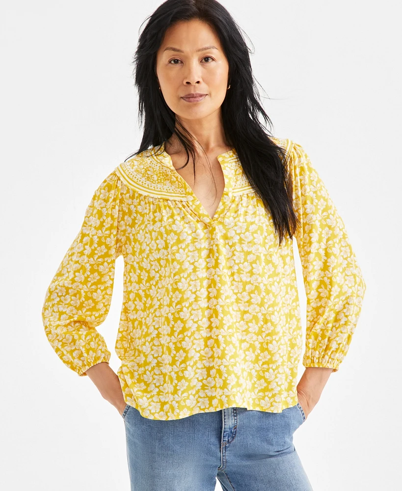 Style & Co Women's Printed Split-Neck Shirt, Exclusively at Macy's